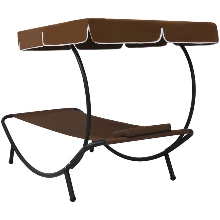 Solsäng dubbel med tak & kudde brun vidaXL 200 x 90 x 112 cm – bild 3