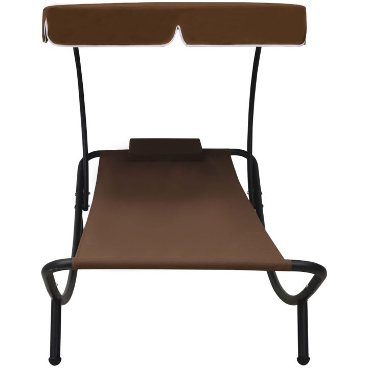 Solsäng dubbel med tak & kudde brun vidaXL 200 x 90 x 112 cm – bild 4