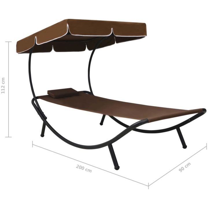 Solsäng dubbel med tak & kudde brun vidaXL 200 x 90 x 112 cm – bild 7