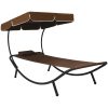 Solsäng dubbel med tak & kudde brun vidaXL 200 x 90 x 112 cm – miniatyr 1