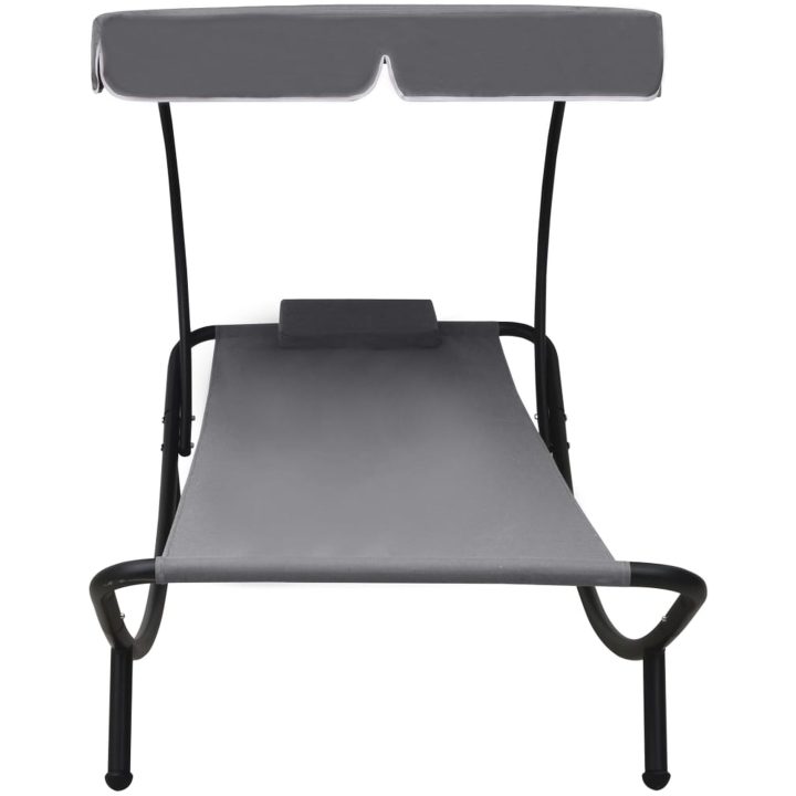 Solsäng dubbel med tak & kudde grå vidaXL 200 x 90 x 112 cm – bild 3