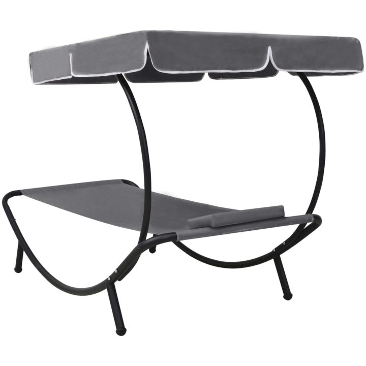 Solsäng dubbel med tak & kudde grå vidaXL 200 x 90 x 112 cm – bild 4