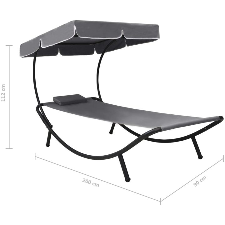 Solsäng dubbel med tak & kudde grå vidaXL 200 x 90 x 112 cm – bild 7