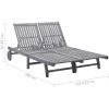 Solsäng för 2 med dyna grå massivt akaciaträ vidaXL 200 x 123 x 85 cm – miniatyr 6