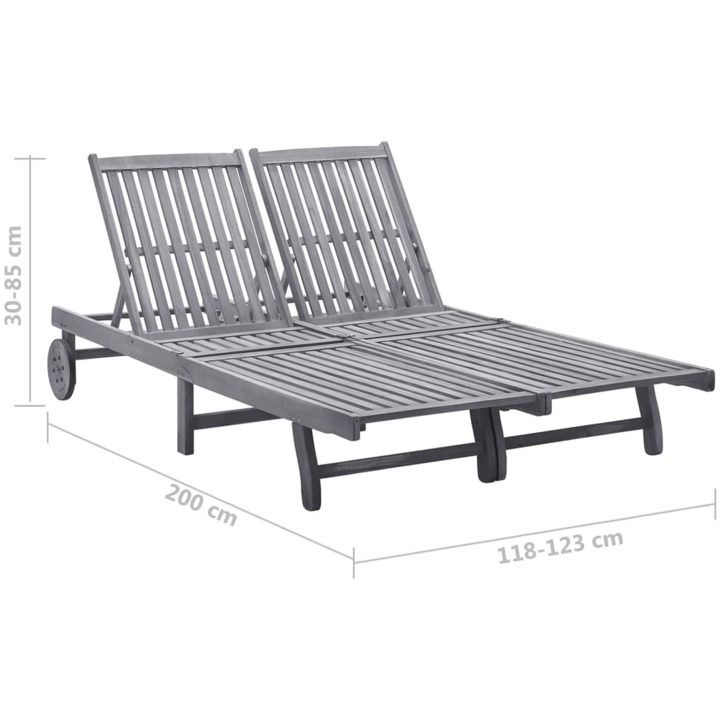 Solsäng för 2 med dyna grå massivt akaciaträ vidaXL 200 x 123 x 85 cm – bild 6