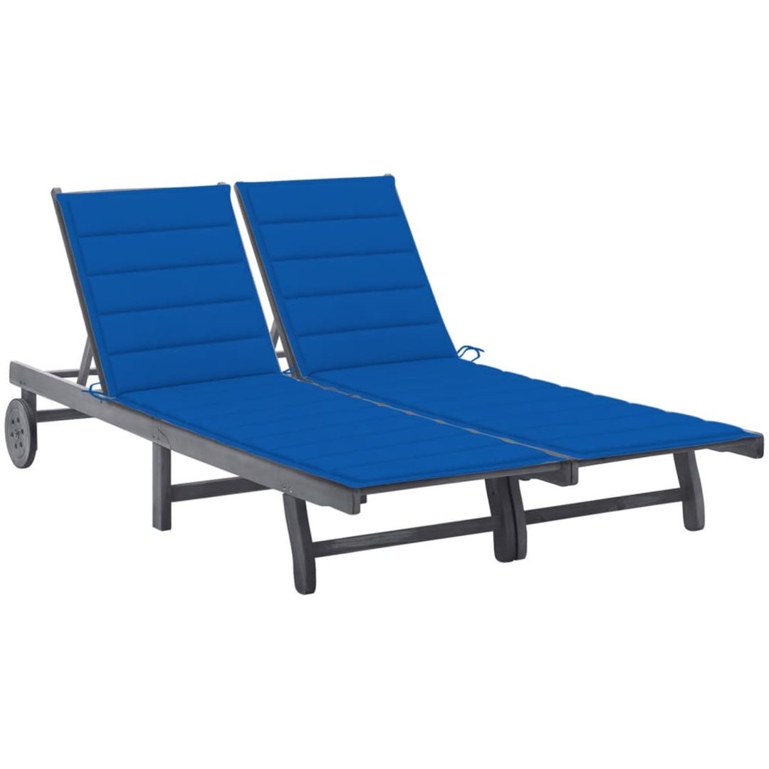 Solsäng för 2 med dyna grå massivt akaciaträ vidaXL 200 x 123 x 85 cm