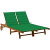 Solsäng för 2 med dyna massivt akaciaträ vidaXL 200 x 123 x 85 cm – miniatyr 1