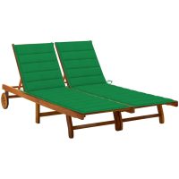 Solsäng för 2 med dyna massivt akaciaträ vidaXL