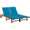 Solsäng för 2 med dynor massivt akaciaträ vidaXL 200 x 123 x 85 cm – miniatyr 1