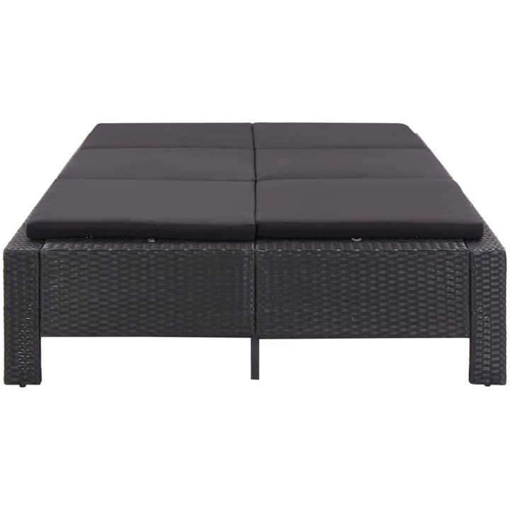 Solsäng för 2 personer med dyna svart konstrotting vidaXL – bild 3