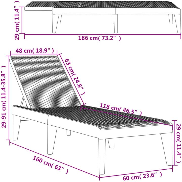 Solsäng grå 186x60x29 cm PP vidaXL – bild 10