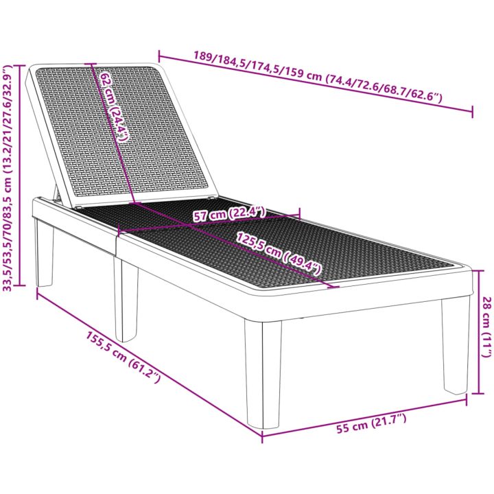 Solsäng justerbar 4 höjder 155,5x57x28 cm polypropen vidaXL – bild 11