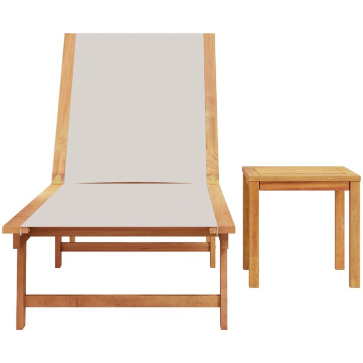 Solsäng med bord grå massivt akaciaträ och textilene vidaXL – bild 3