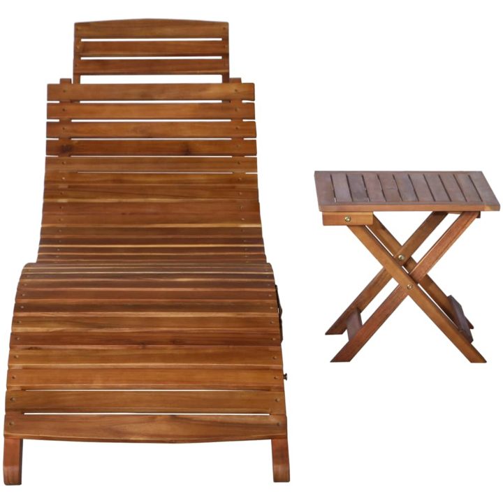 Solsäng med bord massivt akaciaträ brun vidaXL – bild 2