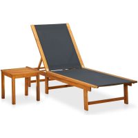 Solsäng med bord massivt akaciaträ och textilene vidaXL