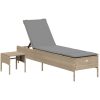 Solsäng med bord och dyna beige konstrotting vidaXL – miniatyr 2