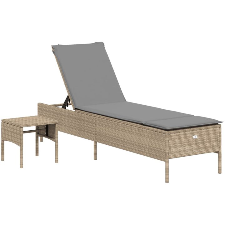 Solsäng med bord och dyna beige konstrotting vidaXL – bild 2