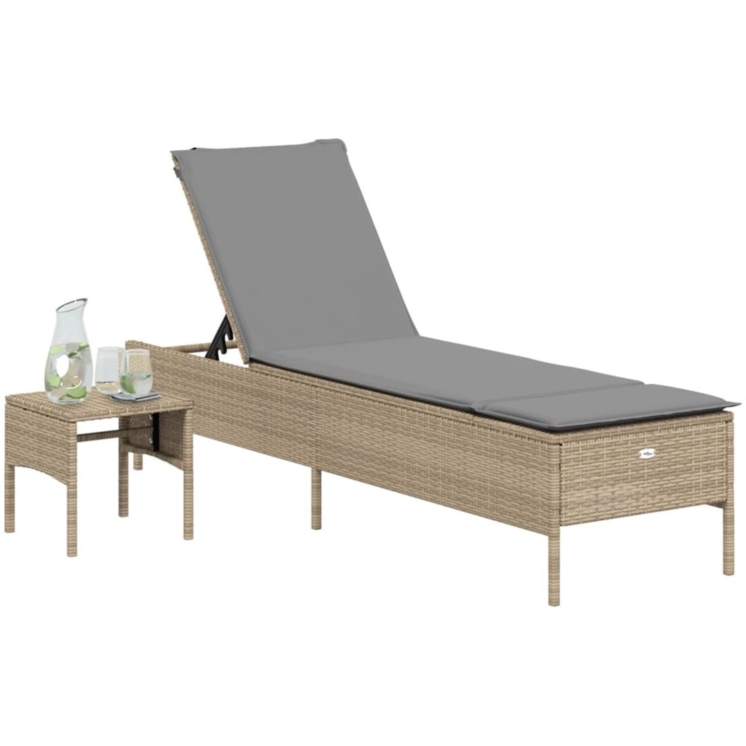 Solsäng med bord och dyna beige konstrotting vidaXL – bild 3
