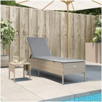 Solsäng med bord och dyna beige konstrotting vidaXL
