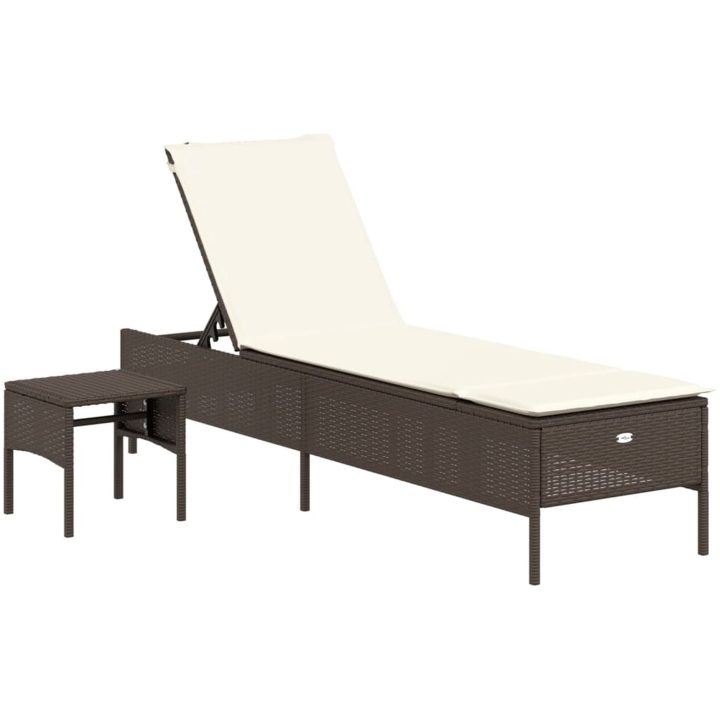 Solsäng med bord och dyna brun konstrotting vidaXL – bild 2
