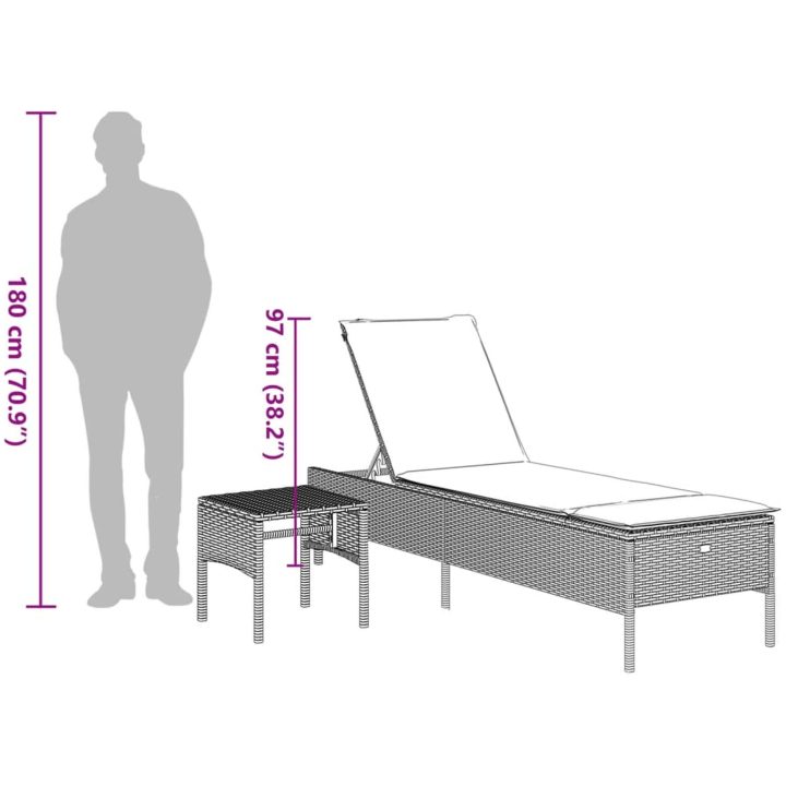 Solsäng med bord och dyna brun konstrotting vidaXL – bild 12