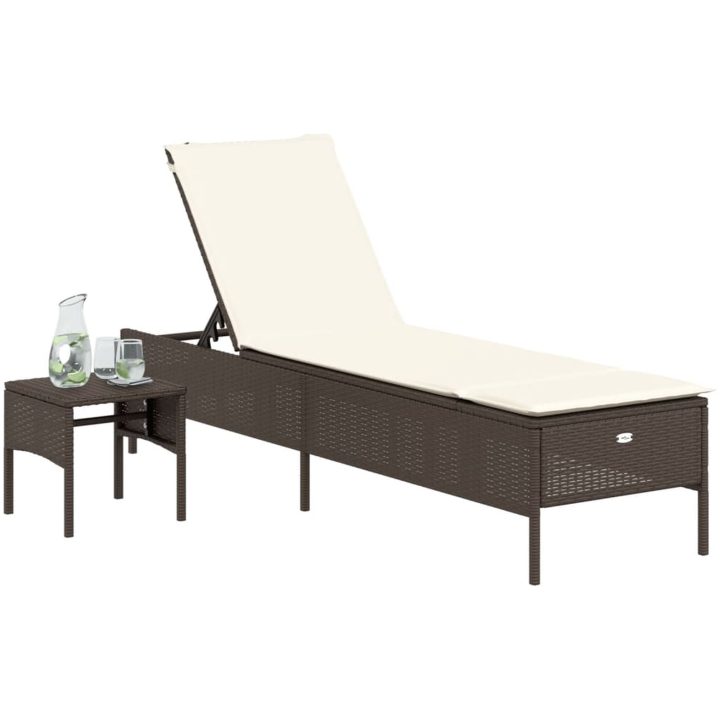 Solsäng med bord och dyna brun konstrotting vidaXL – bild 3