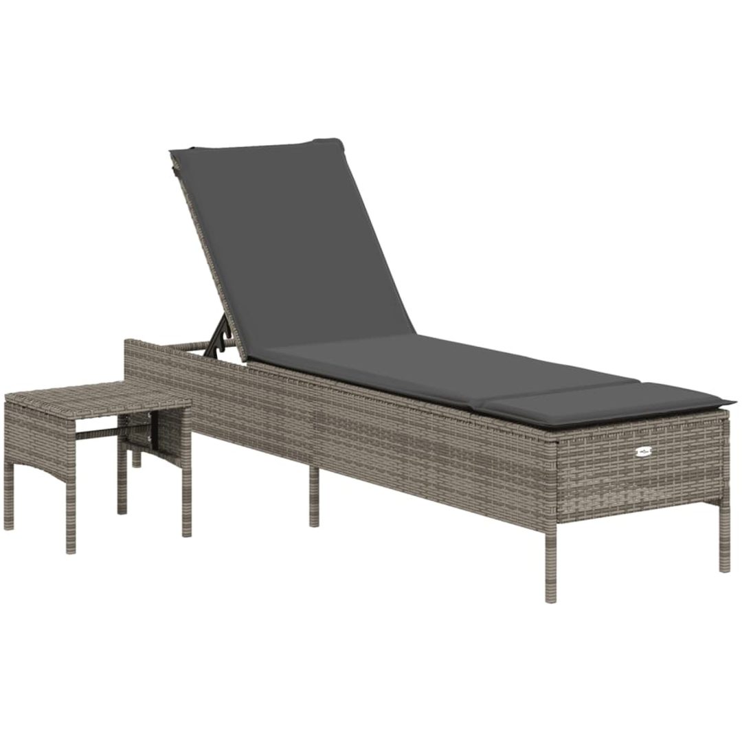 Solsäng med bord och dyna grå konstrotting vidaXL – bild 2