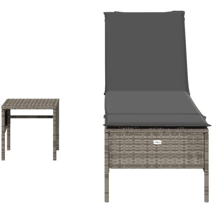 Solsäng med bord och dyna grå konstrotting vidaXL – bild 4