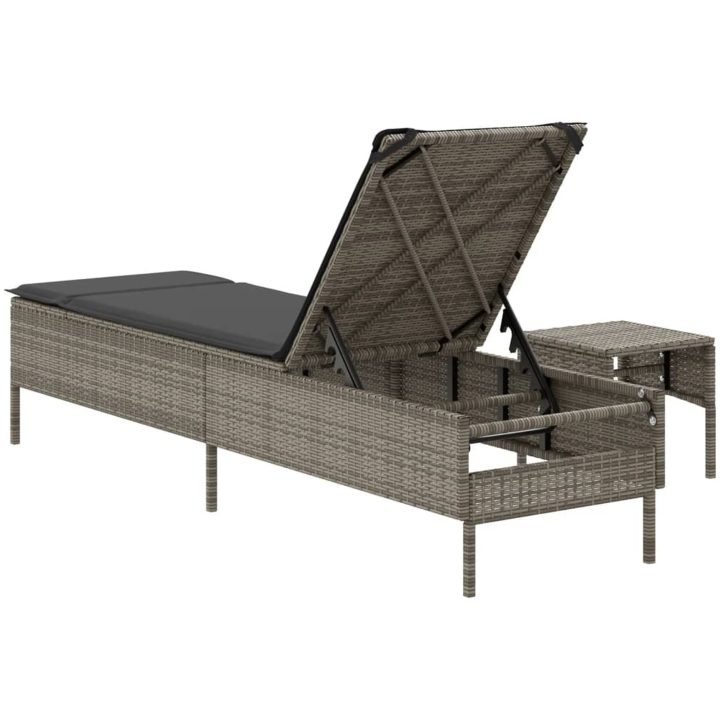 Solsäng med bord och dyna grå konstrotting vidaXL – bild 6