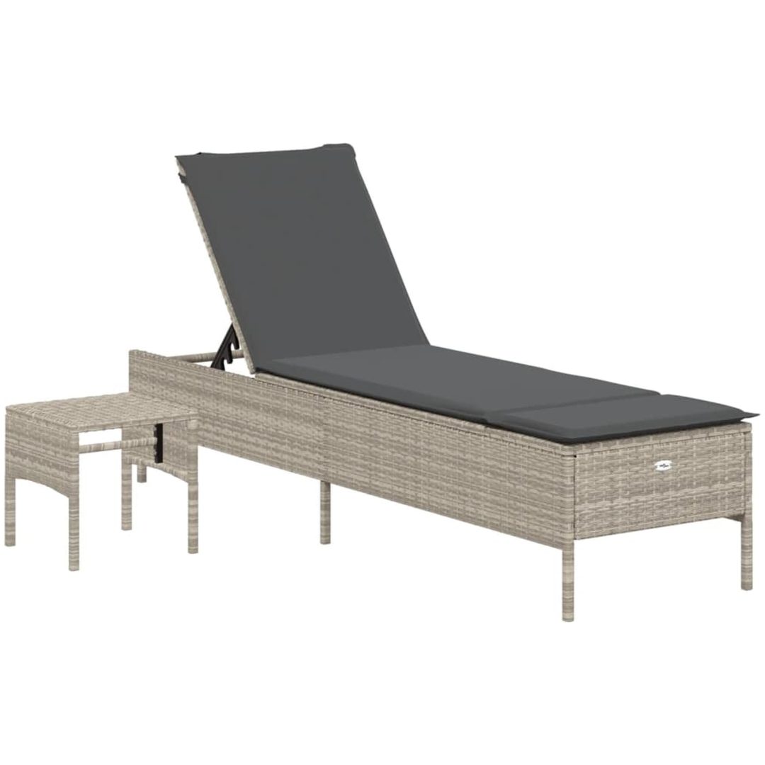 Solsäng med bord och dyna ljusgrå konstrotting vidaXL – bild 2