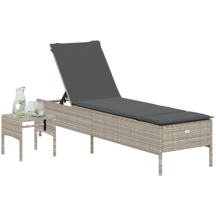 Solsäng med bord och dyna ljusgrå konstrotting vidaXL – bild 3