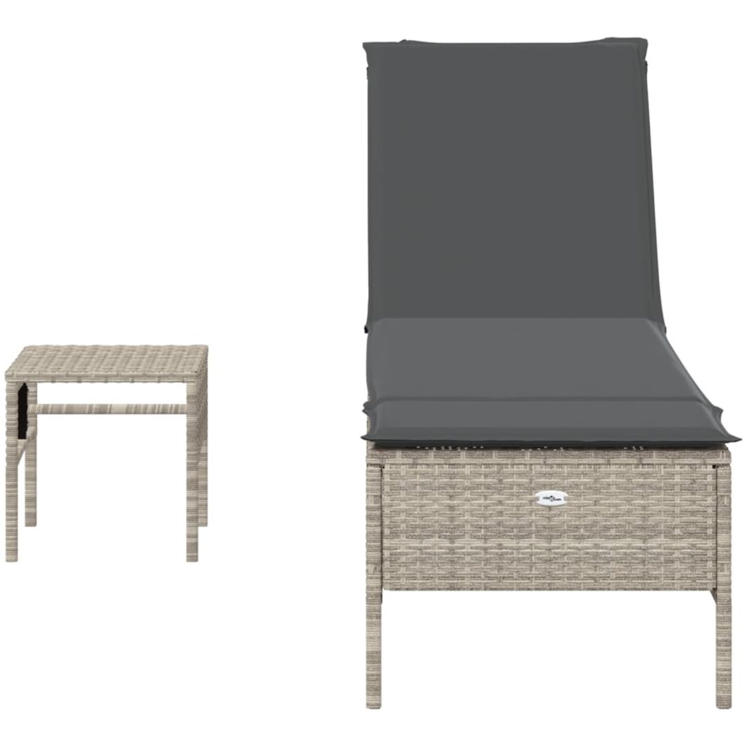 Solsäng med bord och dyna ljusgrå konstrotting vidaXL – bild 4