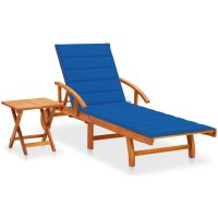 Solsäng med bord och dyna massivt akaciaträ vidaXL
