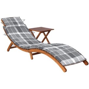 Solsäng med bord och dyna massivt akaciaträ vidaXL