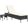 Solsäng med bord och dyna svart konstrotting vidaXL – miniatyr 2