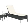 Solsäng med bord och dyna svart konstrotting vidaXL – miniatyr 3