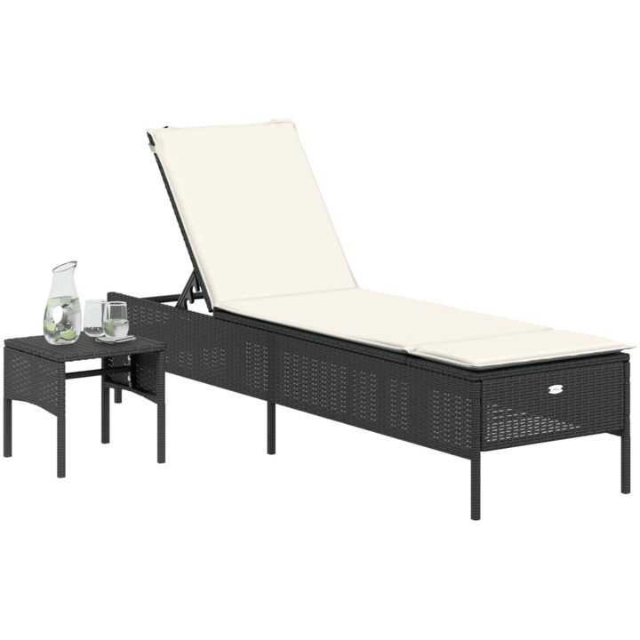 Solsäng med bord och dyna svart konstrotting vidaXL – bild 3