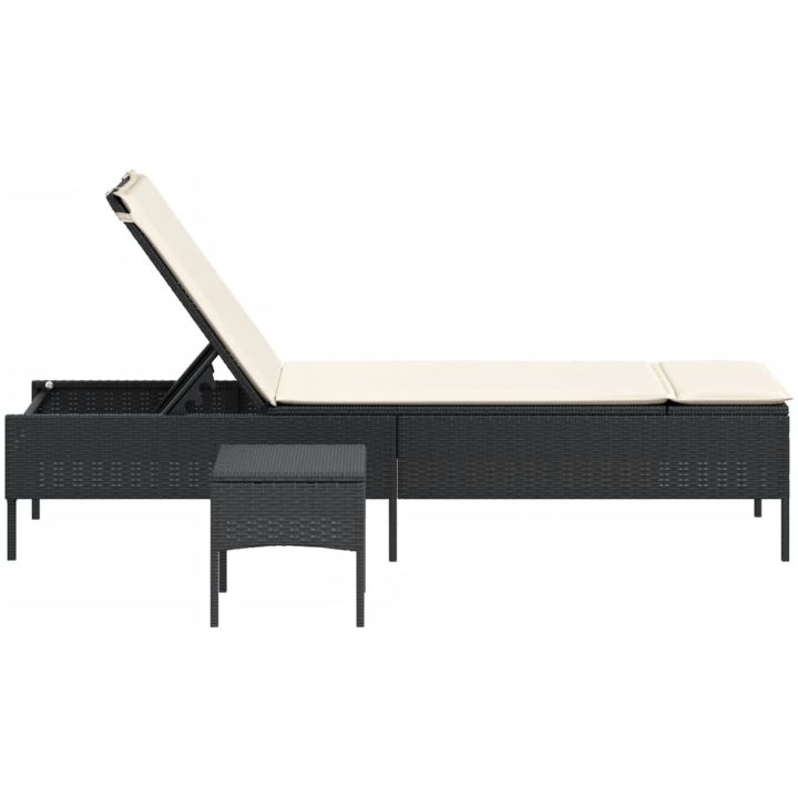 Solsäng med bord och dyna svart konstrotting vidaXL – bild 5