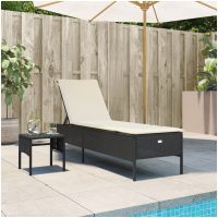 Solsäng med bord och dyna svart konstrotting vidaXL