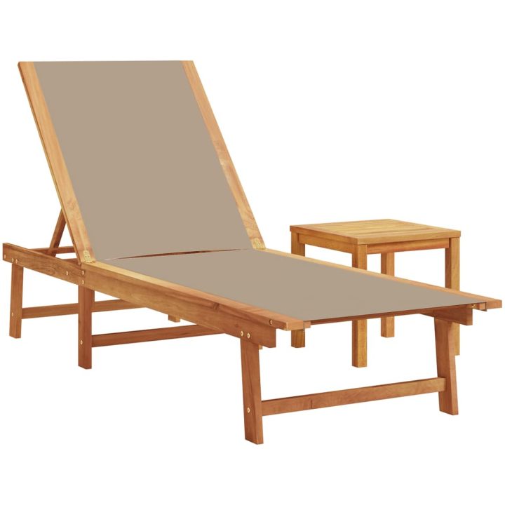 Solsäng med bord taupe massivt akaciaträ och textilene vidaXL – bild 2