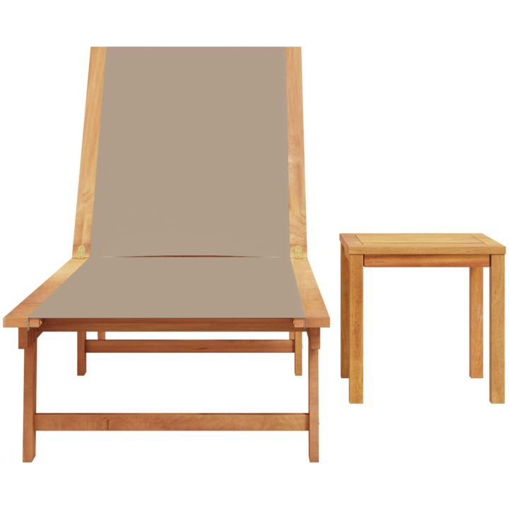 Solsäng med bord taupe massivt akaciaträ och textilene vidaXL – bild 3