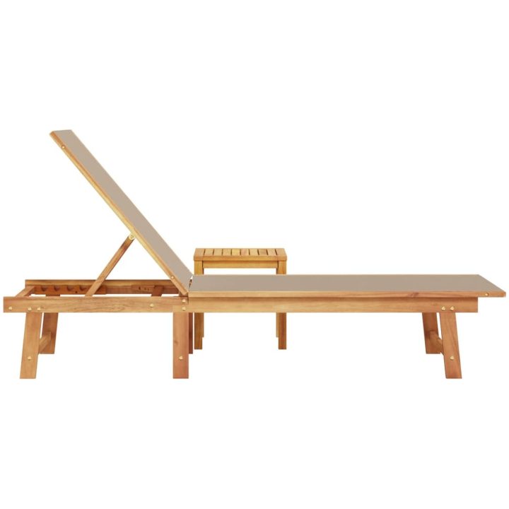 Solsäng med bord taupe massivt akaciaträ och textilene vidaXL – bild 4