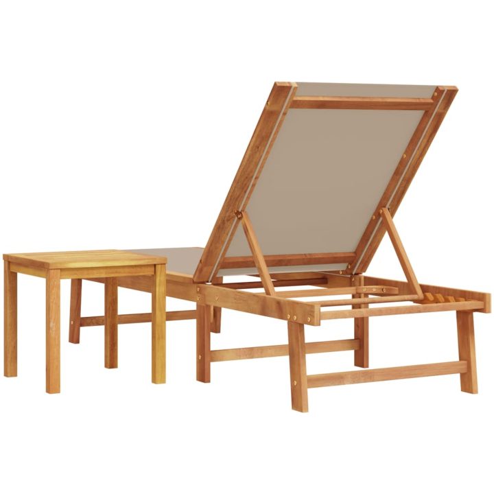 Solsäng med bord taupe massivt akaciaträ och textilene vidaXL – bild 5