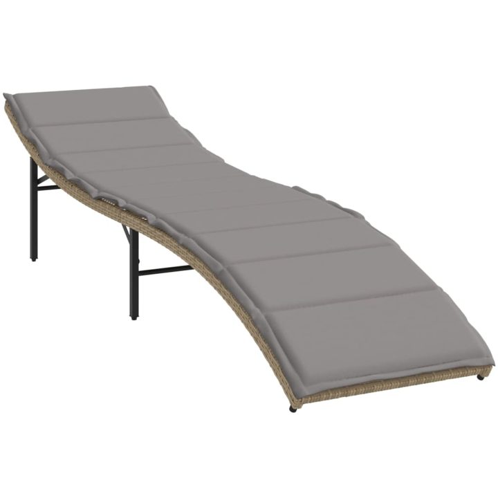 Solsäng med dyna beige 55x199x50 cm konstrotting vidaXL – bild 2