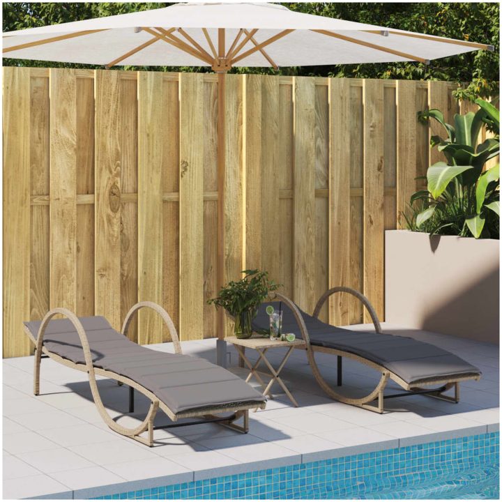 Solsäng med dyna beige 60x199x42 cm konstrotting vidaXL – bild 3