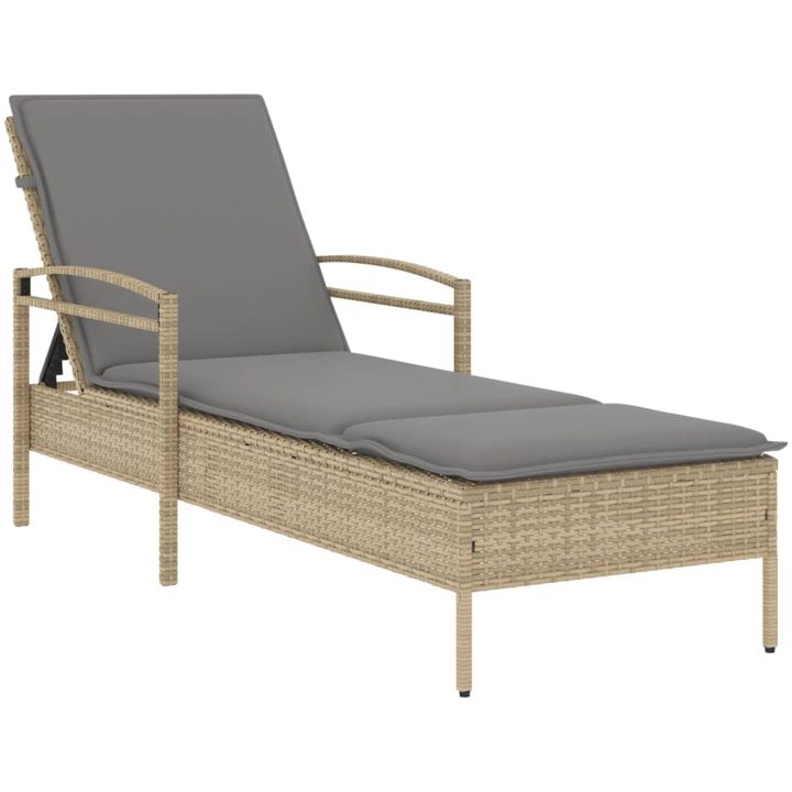 Solsäng med dyna beige 63x200x81 cm konstrotting vidaXL – bild 2