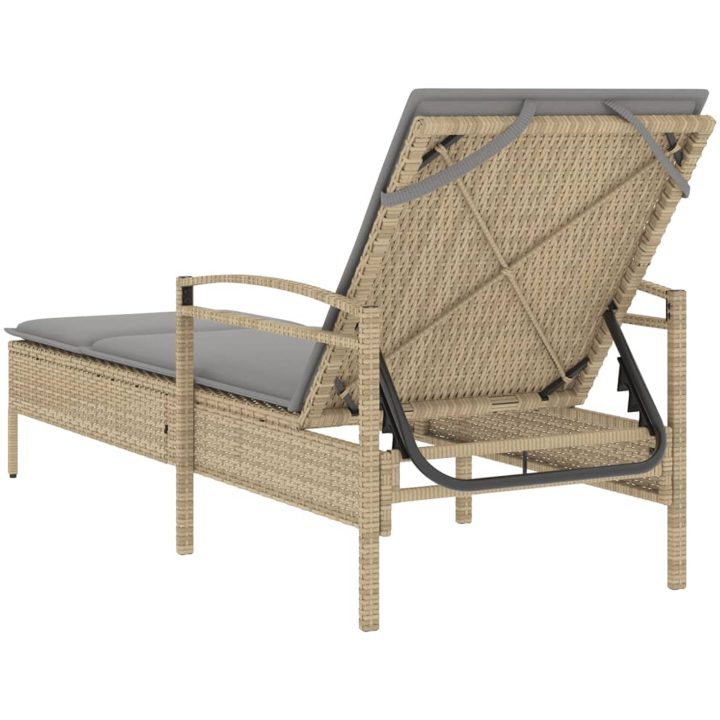 Solsäng med dyna beige 63x200x81 cm konstrotting vidaXL – bild 6