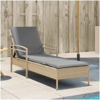Solsäng med dyna beige 63x200x81 cm konstrotting vidaXL