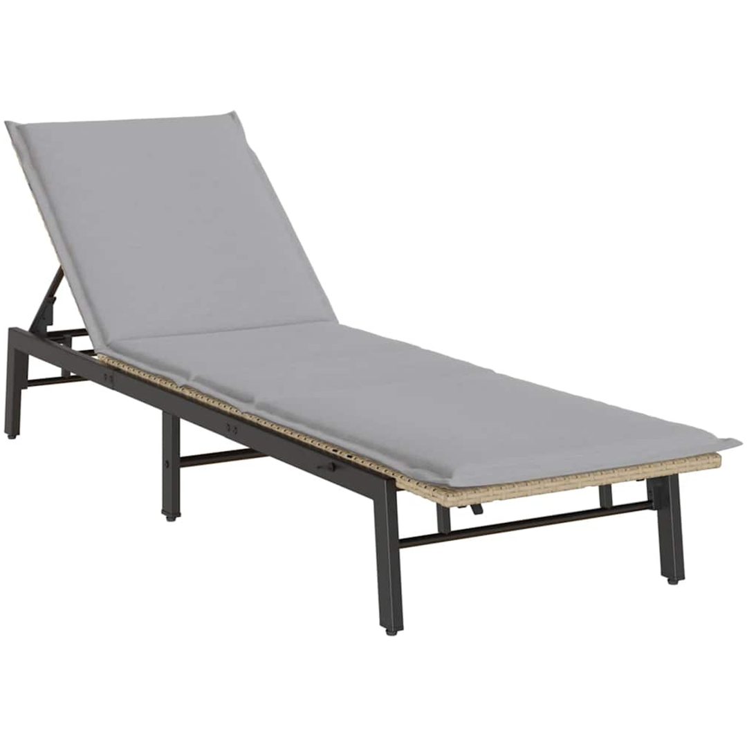 Solsäng med dyna beige konstrotting vidaXL – bild 2