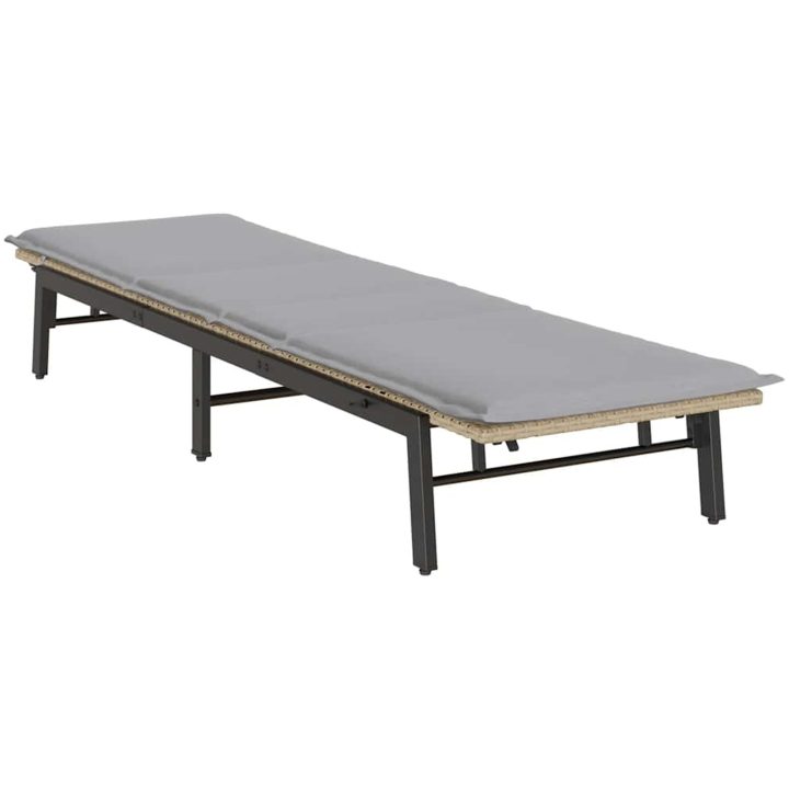 Solsäng med dyna beige konstrotting vidaXL – bild 4